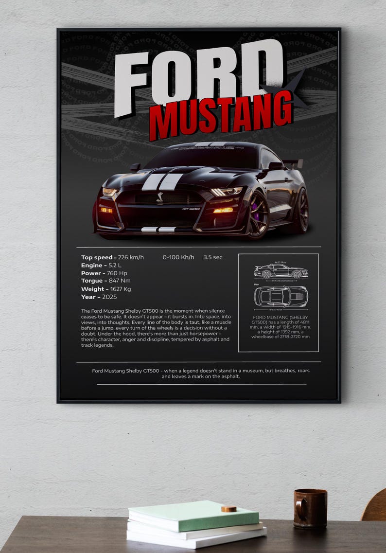 Ford Mustang Shelby GT500 Poster | American Muscle Car Art | Digital ...