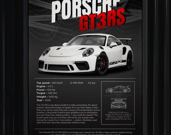 Porsche 911 GT3 RS Artwork, Digital Download Poster, Luxury Sports Car Print, Minimalist Wall Decor