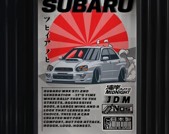 Subaru Impreza WRX | Sztuka samochodów rajdowych JDM | Japoński samochód z napędem na cztery koła Turbo | Pobieranie cyfrowe | Prezent dla miłośnika samochodów