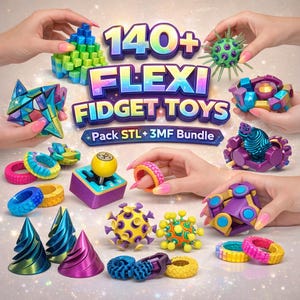 140+ Flexi Fidget Toys STL Pack | Articulated Flexi Fidget Toys for 3D Printing | STL & 3MF Files | Stress Relief Fidget Bundle