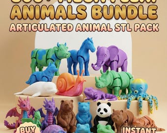 300+ Flexi Animals STL Bundle. Articulated Fidget Toys. Print in Place 3D Files