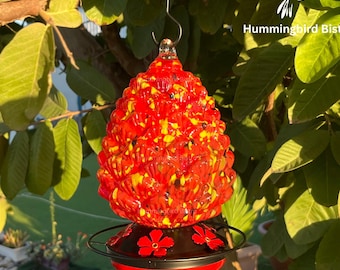 Red Pinecone Glass Hummingbird Feeder, Outdoor Garden Decor