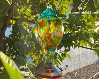 Comedero de cristal azul para colibríes, comedero para jardín exterior con ganchos para colgar y cepillo de limpieza incluidos.