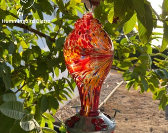 Red Glass Hummingbird Feeder, Outdoor Garden Feeder with Free Hanging Hooks and Cleaning Brush