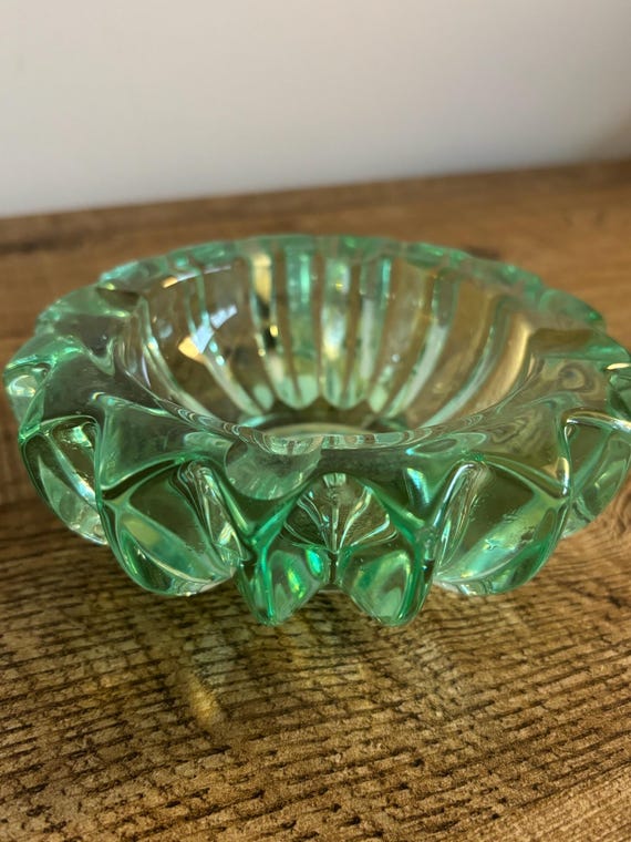 Pierre D'avesn Art Deco Green Glass Ashtray – 1930s French Molded