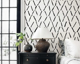 Abstract Brush Stroke Peel and Stick Wallpaper – Modern Black White Removable Wall Mural