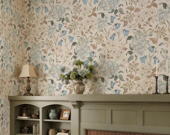 Floral Watercolor Wallpaper – Neutral Peel and Stick Removable Wall Mural