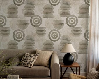 Neutral Abstract Geometric Wallpaper – Peel and Stick Removable Wall Mural