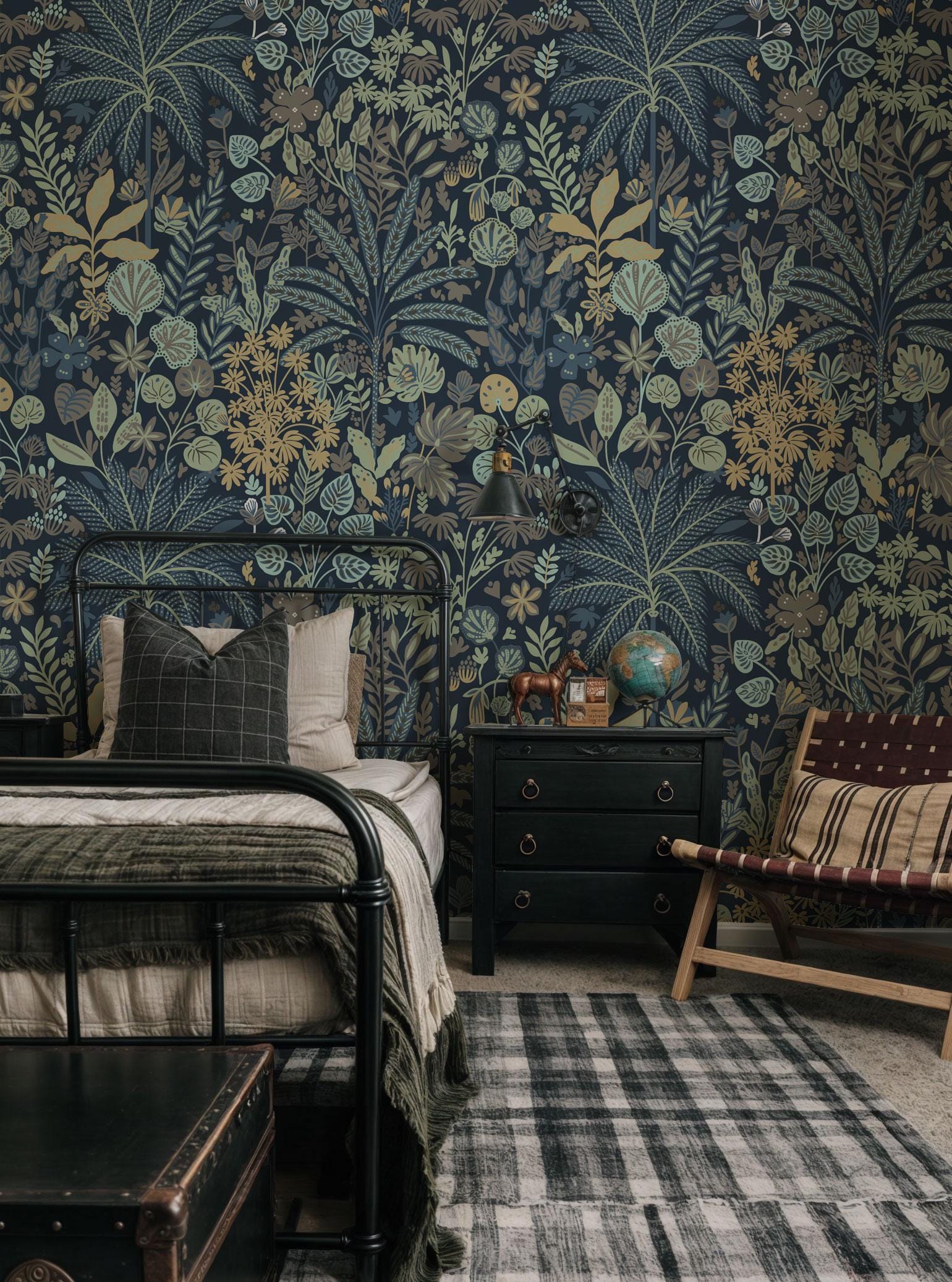 Dark Botanical Jungle Wallpaper – Peel and Stick Removable Wall Mural ...