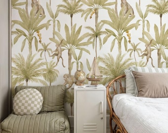 Monkey Jungle Wallpaper – Peel and Stick Self Adhesive Removable Wall Mural