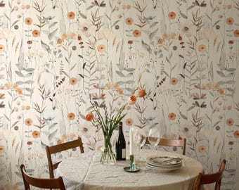Watercolor Floral Peel and Stick Wallpaper – Soft Botanical Removable Wall Mural