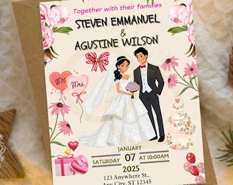 Florale Hochzeit Einladungskarte Canva Vorlage Digitaler Download