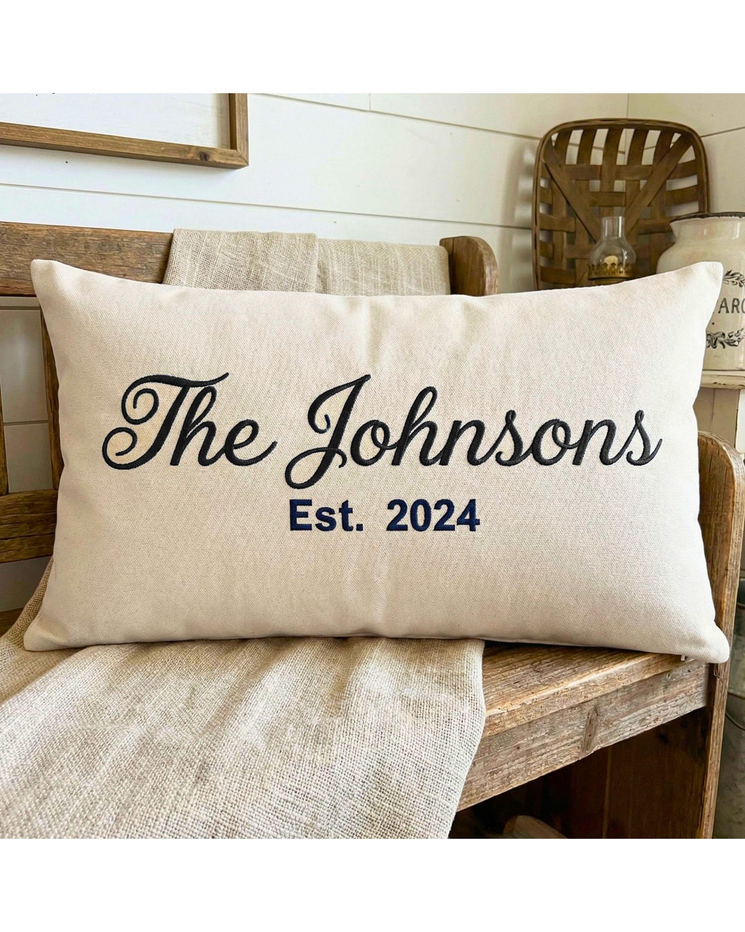 Embroidered Last Name Pillow Cover, Personalized Family Name Cushion Case, Wedding Gift for Newlyweds, Anniversary Gift