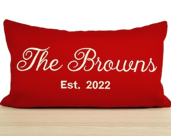 Personalized Family Name Pillow Cover, Last Name Throw Pillow with Est. Date, Wedding Gift Decorative Pillow Case