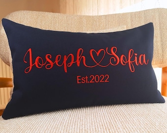 Personalized Embroidered Couple Pillow Cover, Last Name Throw Pillow Case, Valentine's Day, Wedding Gift Decorative Pillow Cover