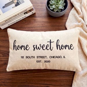 Personalized Address Pillow Cover, Custom Zip Code Pillow Case, Housewarming Gift, Embroidered  Cushion Cover, Farmhouse Decor
