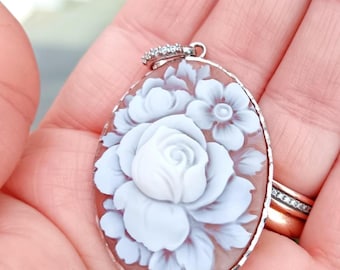 Colgante de camafeo de sardónice italiano de Torre del Greco, con engaste de plata 925.