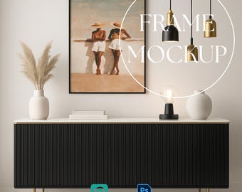 Single Frame Mockup, Black Frame Mockup, Vertical Wall Art Mockup Template, Art Print Mockup, Photoshop Smart Object PSD, Wall Frame Mockup