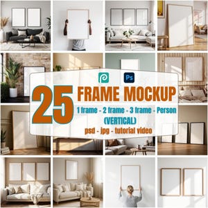 PSD, Galerie Wand Kunst Mockup Vertikal, Einzelrahmen Mockup, 2 Bilderrahmen, Rahmenmodell Person, Smart Objekt