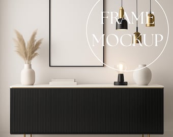 Black Frame Mockup, Vertical Wall Art Mockup Template, Scandinavian Interior Mockup, Smart Object PSD, Single Frame Mockup, Art Print Mockup