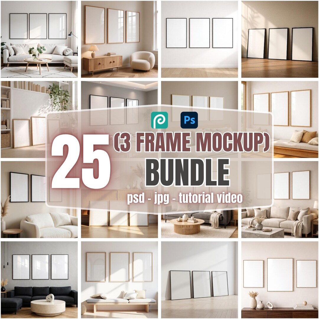 Set of 3 Frame Mockup Bundle, Gallery Wall Art Mockup, Multiple Frame ...