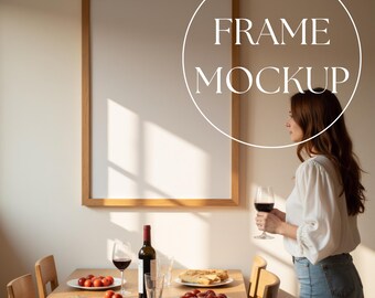 Frame Mockup with Person, Photopea Wall Art Mockup Vertical, Wooden Frame Mockup, Lifestyle Frame PSD, Smart Object, Scandinavian Mockup