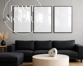 Set Of 3 Frame Mockup, Gallery Wall Art Mockup PSD, Multiple Frame Mockup, Triple Frame Mockup, Black Frame Mockup, Glass Reflection Mockup
