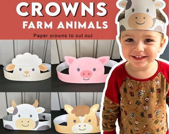 Papierowe korony ze zwierzątkami z farmy | Materiały do druku dla dzieci | Aktywności przedszkolne | Opaski na głowę ze zwierzętami z farmy (PDF)