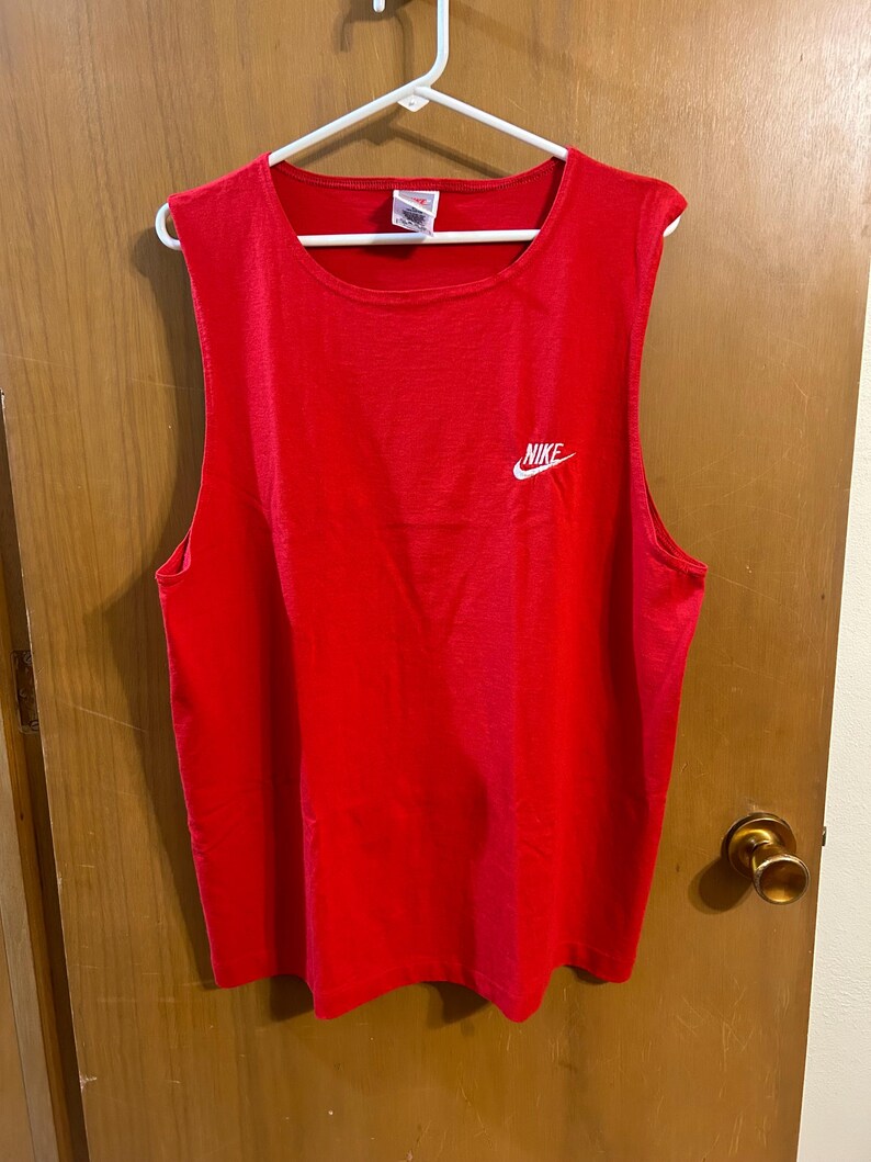 Vintage Nike Made in USA Sleeveless Shirt Red Swoosh Tank Top 90s Y2K Large Muscle Tee image 4