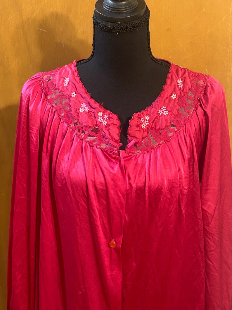Vintage Lorraine Burgundy Nylon Button up Robe – Women’s Small – Sheer ...