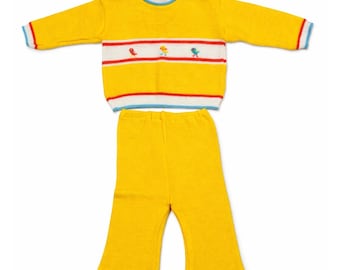 Vintage Baby Knit Set 2T 24M Yellow Bird Sweater Pants Soft Spun Japan