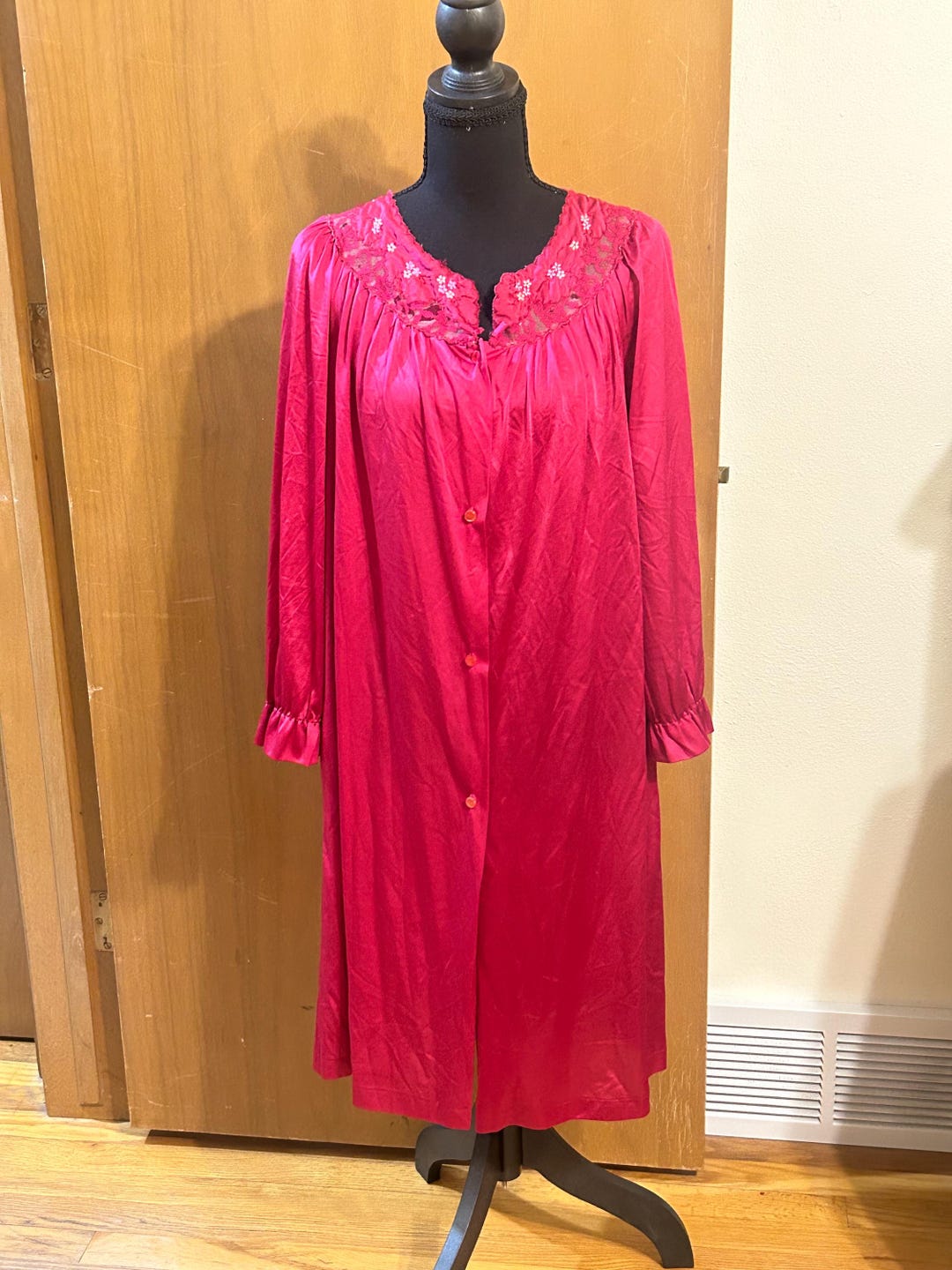 Vintage Lorraine Burgundy Nylon Button up Robe – Women’s Small – Sheer ...