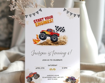 Monster Truck Birthday Invitation, Editable Monster Truck Birthday Invitation Template For Boys, Trucks Birthday Invite Monster Truck Invite