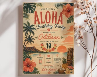 Hawaii Birthday Invitation Template: Tropical Luau Beach Party (Digital Download)