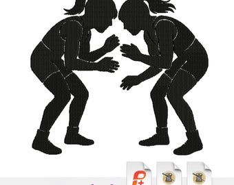 Girl Wrestlers Machine Embroidery Design, Four Sizes Included, Instant Download