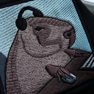 Embroidered T-Shirt – Gamer Capybara Patch – Cute Meme Stitch Art – 100% Cotton Oversize Tee