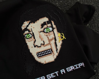 Maglietta ricamata Pixel Face | GOTTA GET A GRIP! Maglietta streetwear Glitch