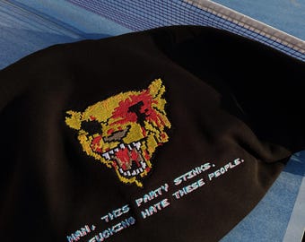 Felpa con cappuccio – Ricamo Pixel Tiger, Felpa Retro Gamer, Streetwear Violenza 8-bit