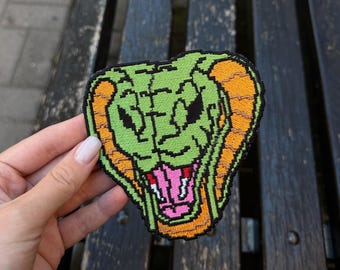 Pixel Snake Head Embroidered Patch