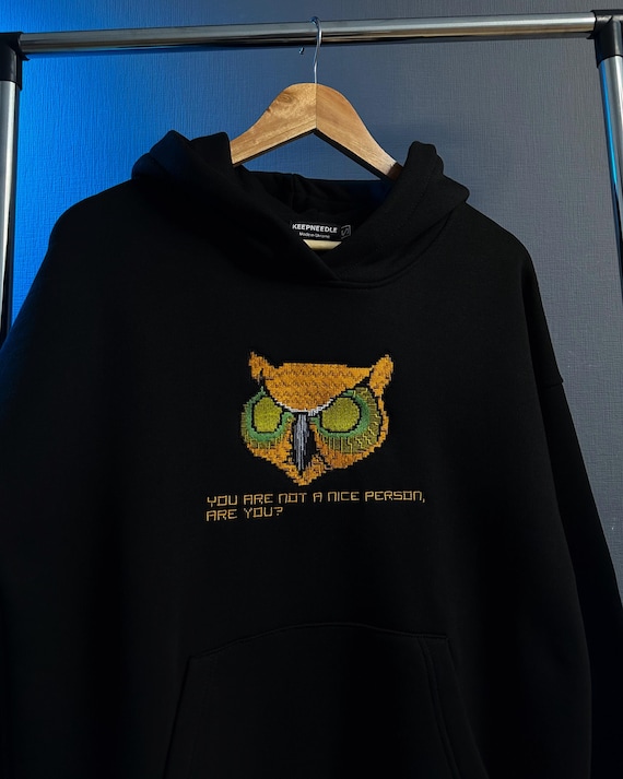 Masked Owl Embroidered Hoodie – Dark Quote Hoodie – Black Oversized Hoodie