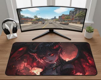 Anime Demon Girl Gaming Desk Mat | XL Gaming Mouse Pad