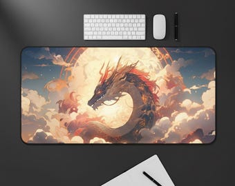 Dragon Art Desk Mat Mouse Pad, Large Mat, Anime Cloud Design, Office & Gamer Setup