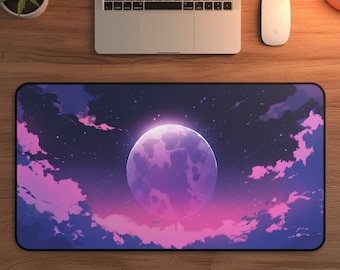 Desk Mat Pink Moon Sky Mouse Pad, Anime Large Decor, Gaming Pad