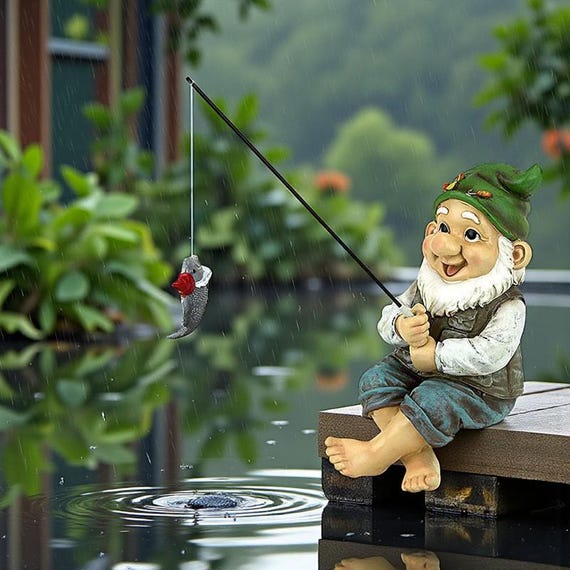 Fishing Garden Gnome | Outdoor Pond Decor, Lawn Ornament - Etsy