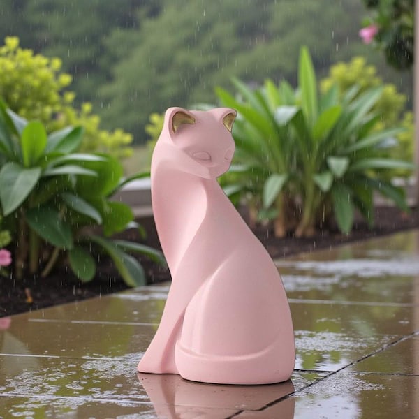 Pink Resin Cat Statue for Garden and Home Decor • Cute Sitting Cat Figurine • Outdoor Yard Ornament • Adorable Pink Kitty Sculpture