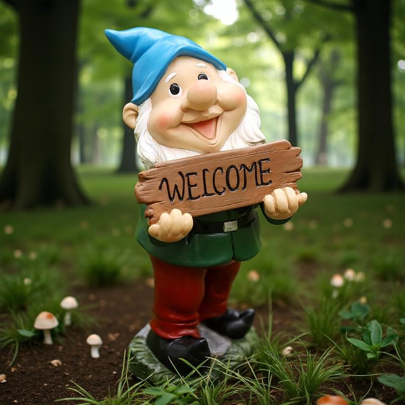 Smiling Garden Gnome With Welcome Sign | Resin Outdoor Decor - Etsy
