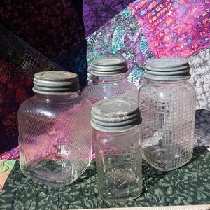 Jar Set Forties Preserving Canning Canister Jars With Milk Glass Lids Primitive Mid Century Kitchen Find by AntiquesandVaria Free Shipping