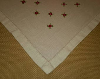 Tablecloth Rose Aid Cloth Cross Stitch 40 x 40 Occasional Table by AntiquesandVaria NEW Free Shipping