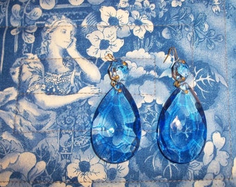 Dazzling Pair Antique Blue Teardrop Crystals from AntiquesandVaria NEW Free Shipping