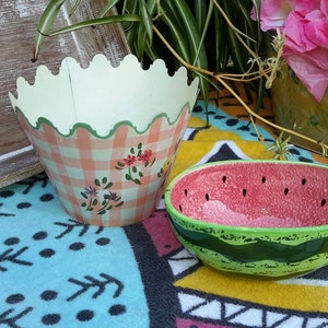 Tin & Watermelon Bowl Decor Elements Cheerful Storage by AntiquesandVaria NEW Free Shipping